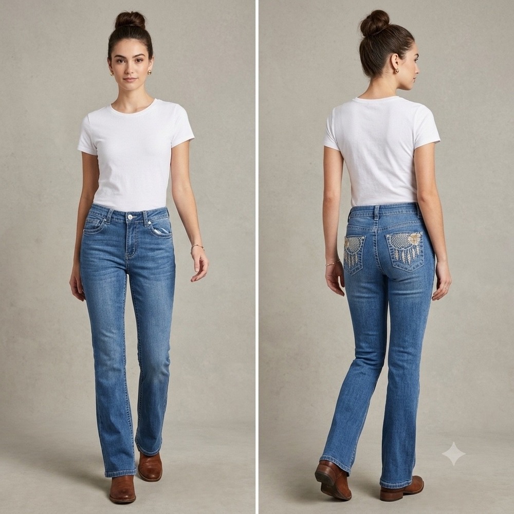 Gogo Jeans Womens Size 27 Dreamcatcher Embellished Bootcut Jeans Blue Denim